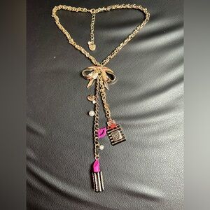 Betsey Johnson Gold and Pink Charm Necklace
